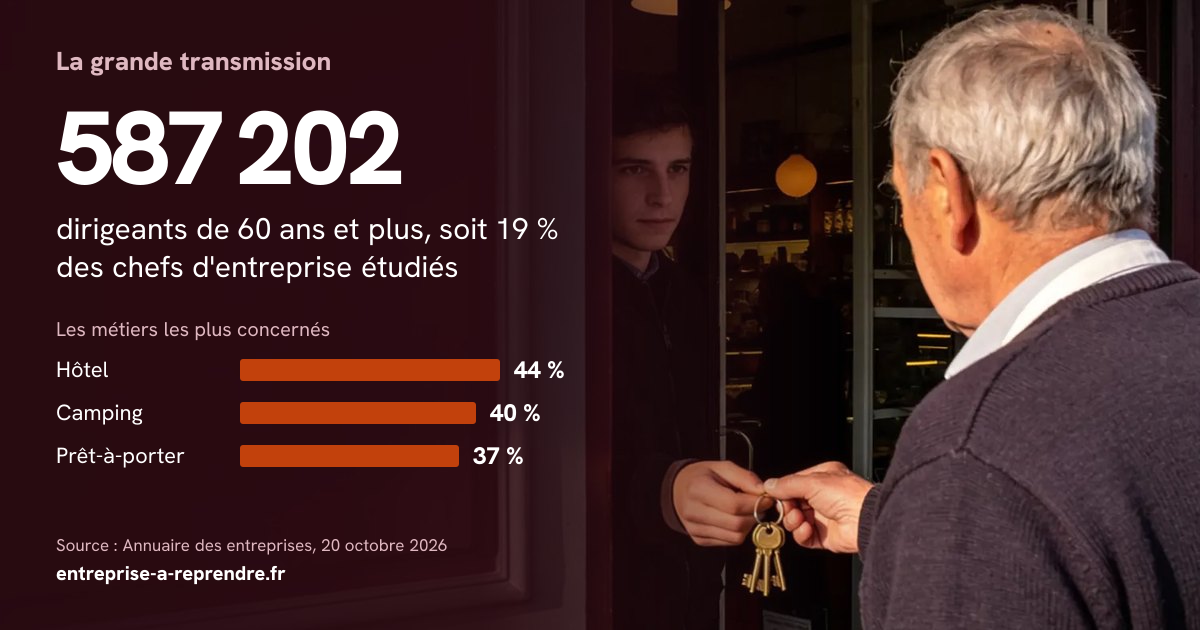 Infographie : 587 202 dirigeants de 60 ans et plus en France, et les métiers les plus concernés